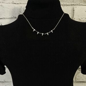 Lia Sophia Crystal Spike Charm Necklace – Silver-Tone Dainty Chain Choker